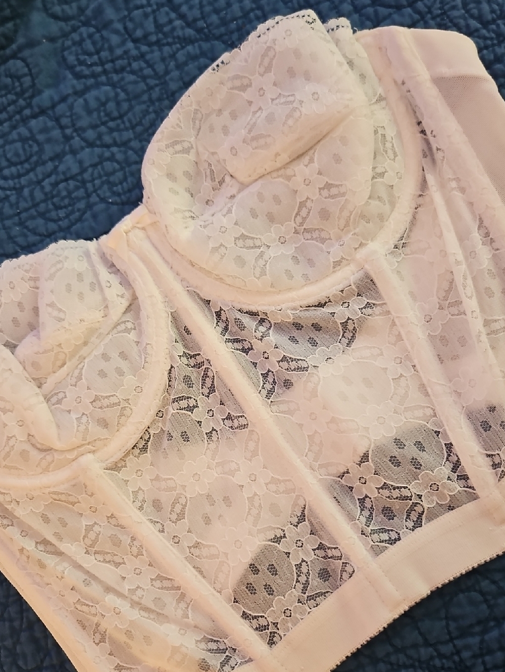 Vintage 36 D White Lace Strapless Bralette Corset  Boning NWOT